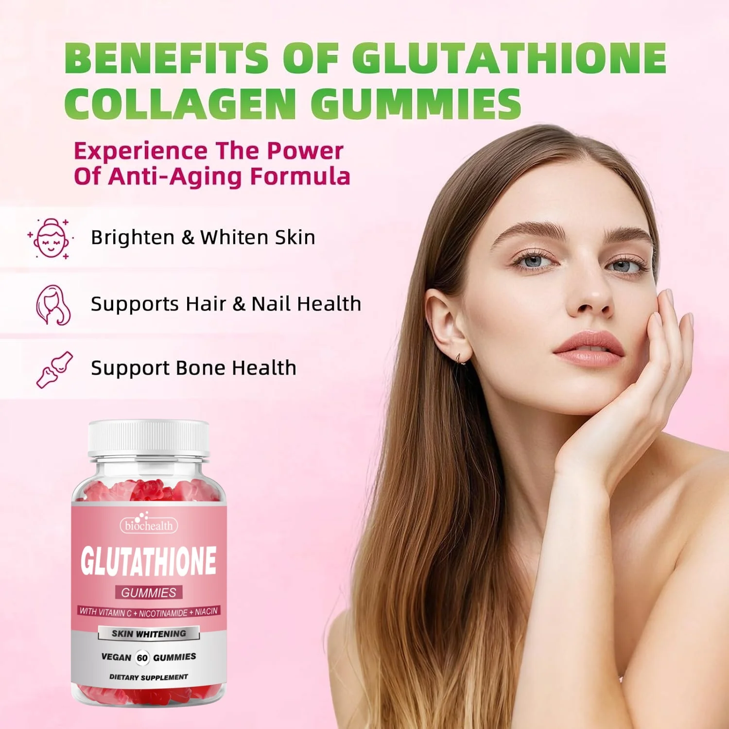L-Glutathione Supplement with Marine Collagen Vitamins C & E Skin Whitening  Gummies for Everyone Except Pregnant Women