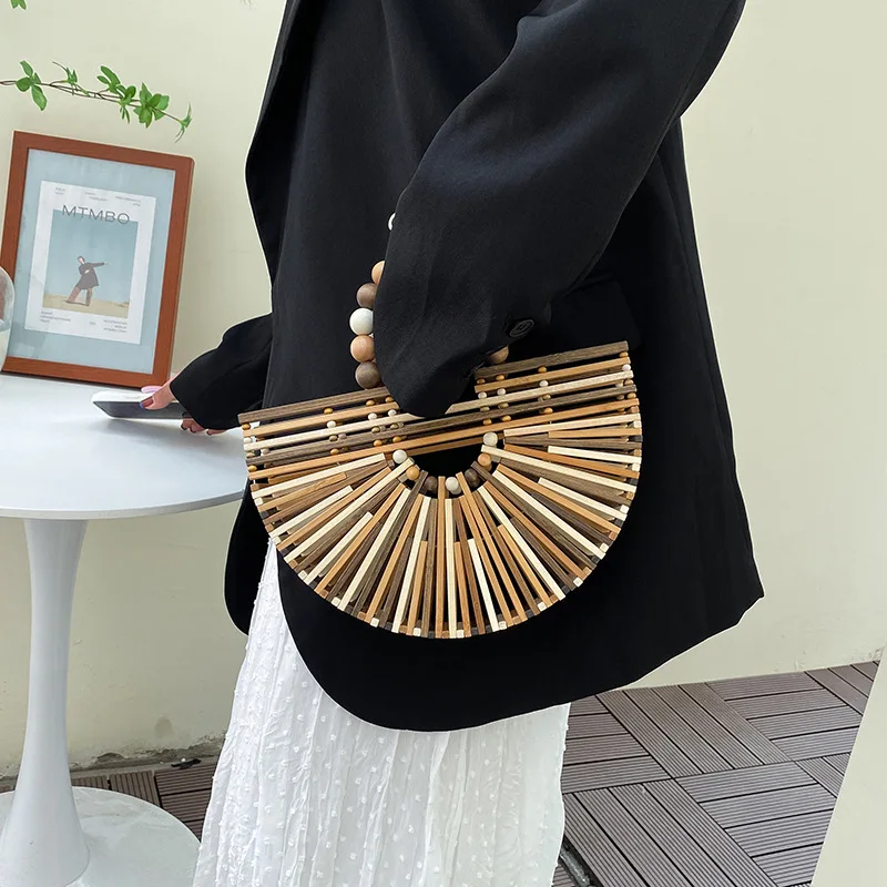 2024 High Quality Half Moon Bamboo Straw Bag for Women