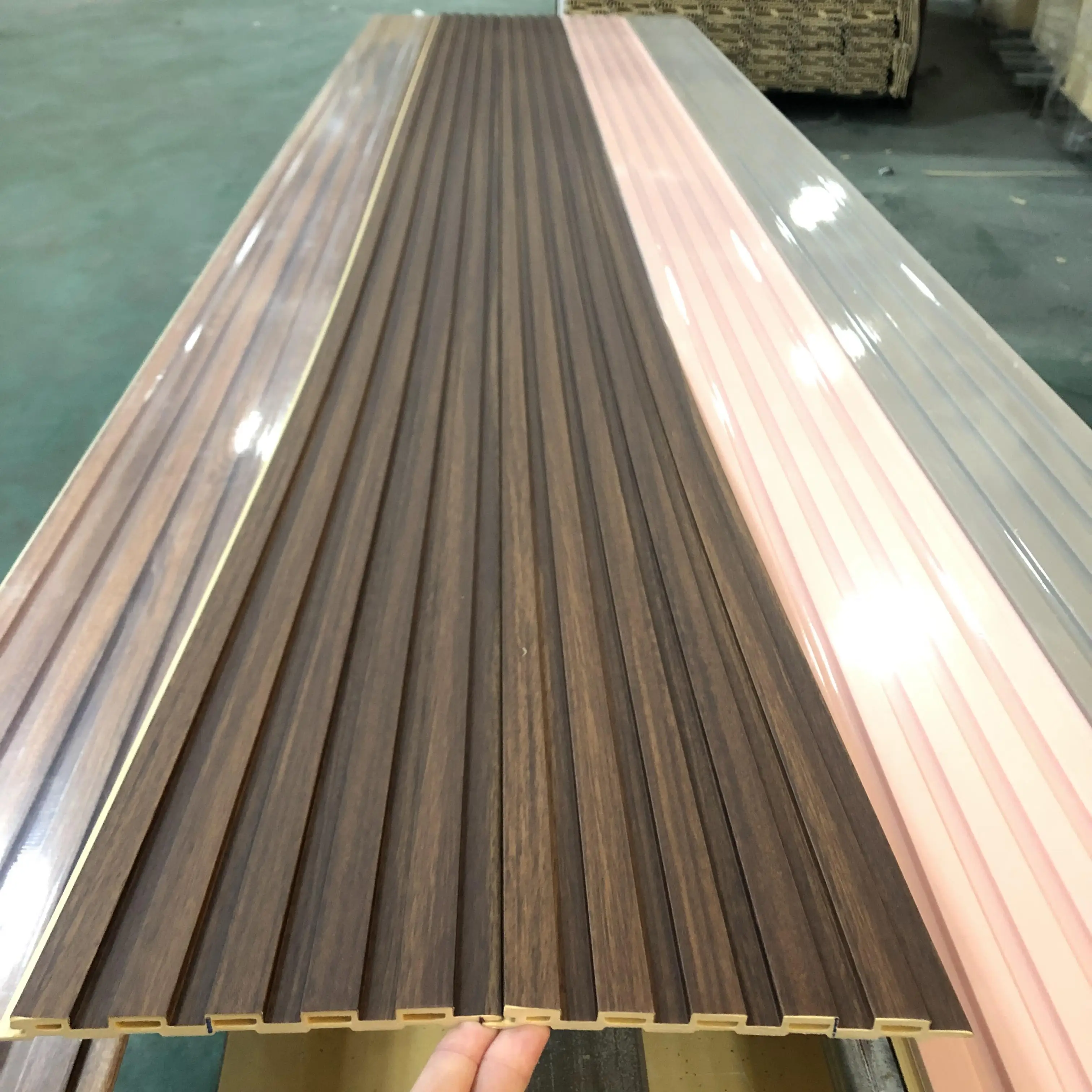 Melinco Wooden Effect Laminating Pvc Ceiling and Wall Panel 9mm Wpc Fluted Panel Singapore Philippines Colombia Mexico Brazil