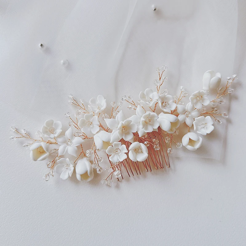 Braut Haarkamm Set, 2 Stück, Silberfarben Mit Strass & Blumen - Haarschmuck Für Hochzeit, Abschlussball, Festliche Anlässe
