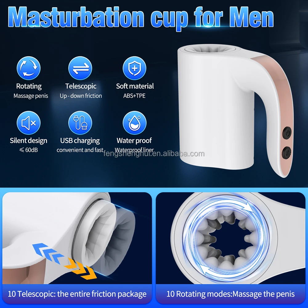 Portable Dual-Channel USB Male Masturbator Automatic Telescopic Vagina  Machine with Airplane Cup TPE Material Sex Toy for Men