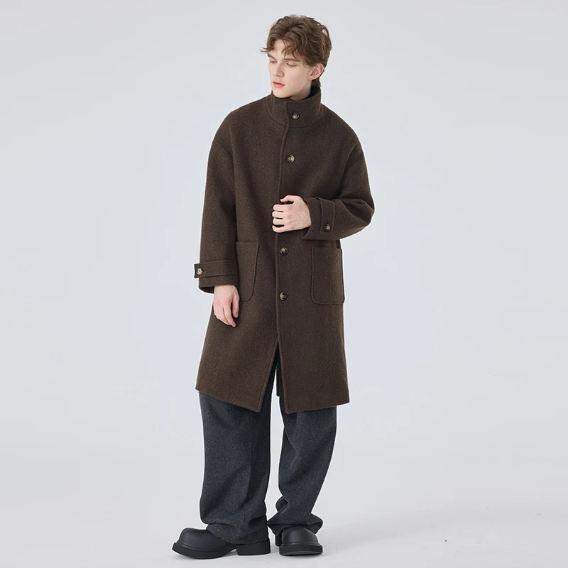 Men's Mid-length Wool Overcoat Autumn And Winter Trenchcoat Trendy Loose Fit