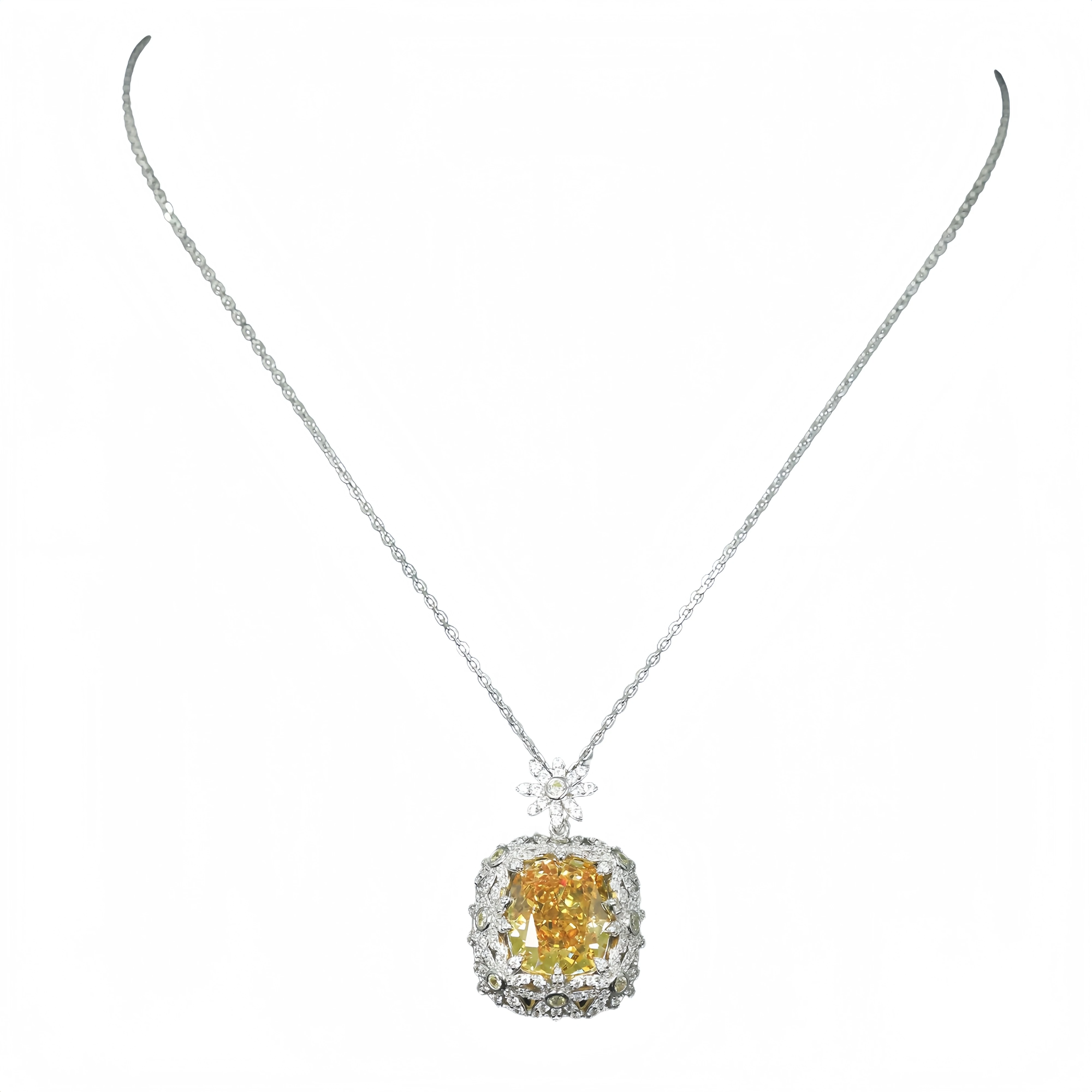 MUSHAN Jewelry Factory Little Daisy Yellow High Carbon Diamond Flower Pendant Necklace Woman Luxury Jewelry 925 Silver Necklaces