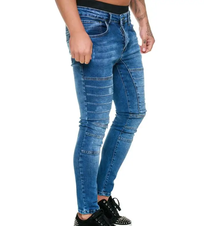 Men Stacked Denim Pants Casual Blue Black Slim Fit Mens Jeans Skinny Stretch Men's Jeans locomotive Denim Pant