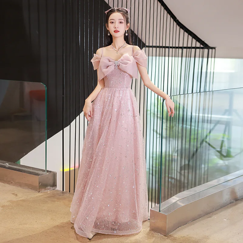 S2622R 2025 Pink Engagement Temperament Sweet Fashion Sling butterfly  Design Niche Wedding Evening Dress| Alibaba.com