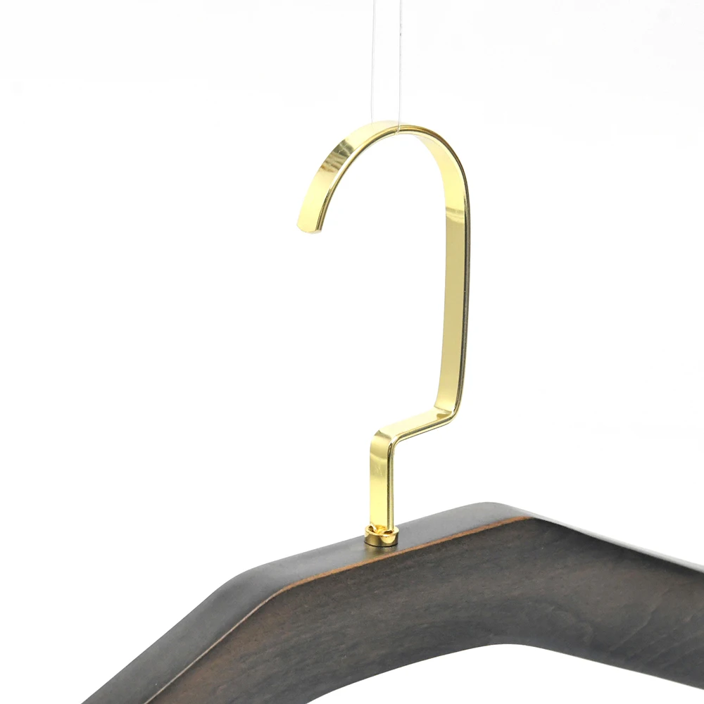 Manufacturer Wooden Hanger With Gold Hook Luxury Gold Hook Flat Wood Garment Hanger For Display