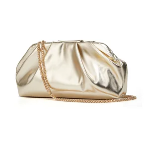 Factory Wholesale Ladies Luxury PU Leather Metal Fashion Wrinkled clouds Chain Crossbody Bag Women's Party Clutch Evening Bags