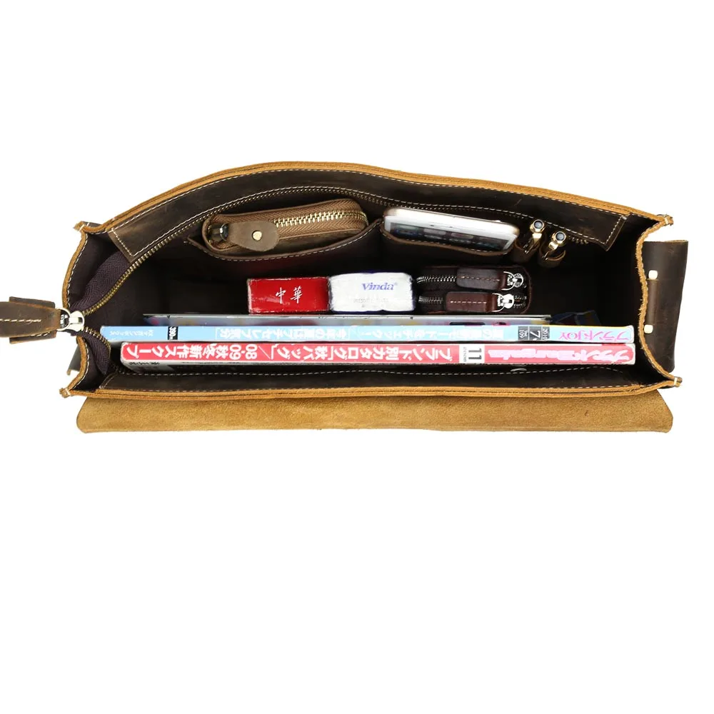 Tiding Vintage Brown Handmade Men Genuine Leather 13 Inch Laptop Bag Briefcase Messenger Bag for Man