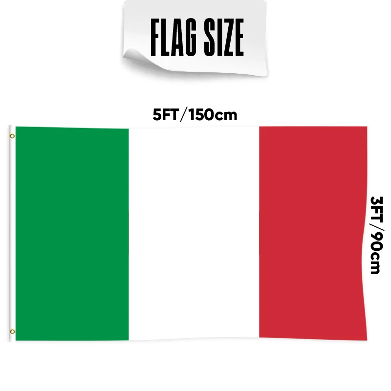 3x5Ft Italy Flag Polyester  With Two Brass Grommets Single Layer Wall Hanging Outdoor and Indoor Decor