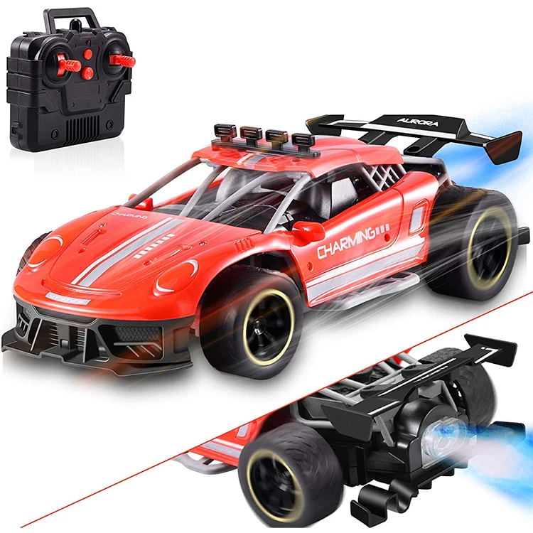 16 Scale Remote Control Car 4wd High Speed Race Drift Rc Cars Toy  with Cool LED Spray Light