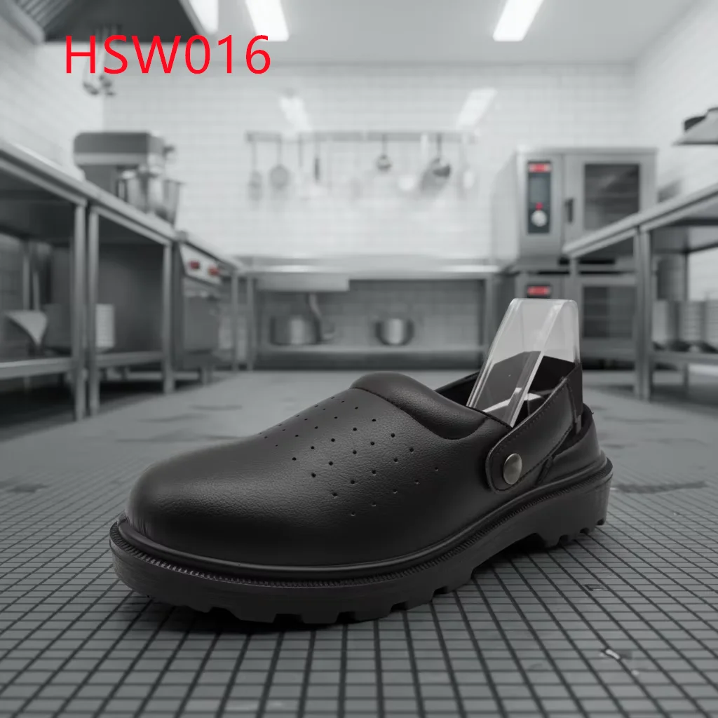 LXG,kitchen Chef Steel Toe Insert Safety slippers with Adjustable Blet Oil Resistant PU Injection Sole Black Work Clogs HSW016