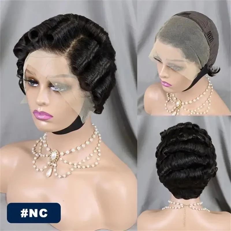 Burgundy 99J Red Color Lace Front Short Bob Wig Human Hair Pre Cut Loose Bouncy Wave Pixie Cut Frontal Wigs Preplucked_voghion.com
