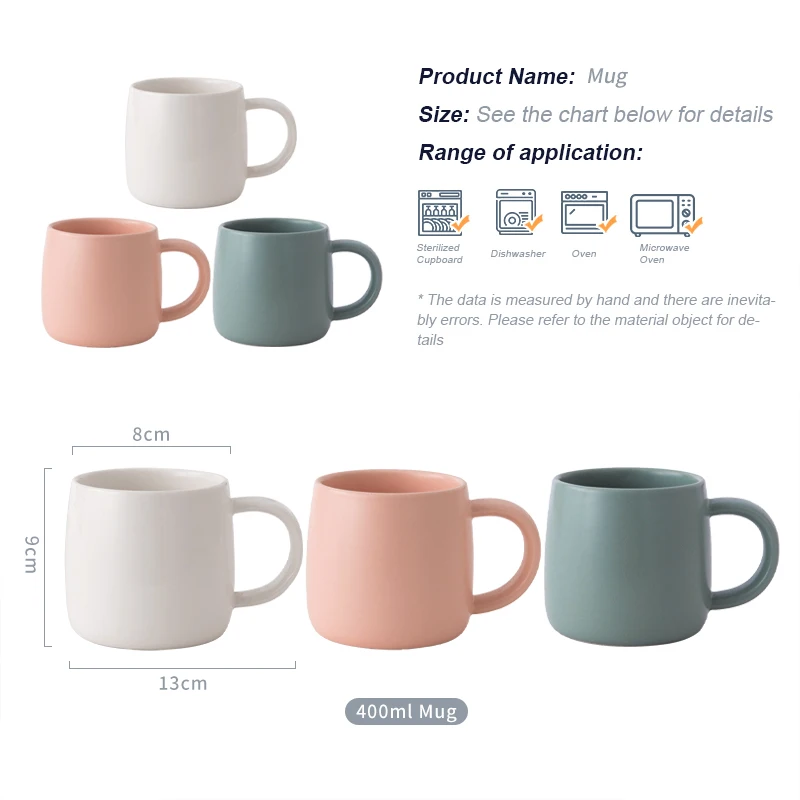 product fenn simple style 400ml solid color glaze porcelain mug home office use smooth surface ceramic coffee tea cup mugs-56