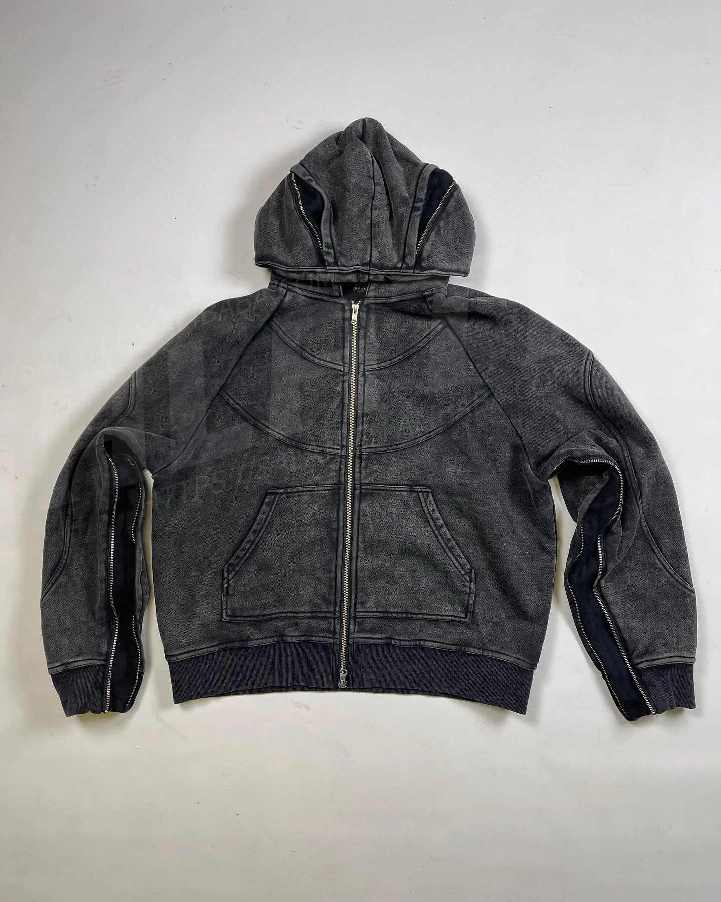 Custom Oversized Heavyweight 100% Cotton French Terry Zip Distressed Stone Acid Washed Hoodie Salati XS Hooded Sweatshirts Men gallery 2