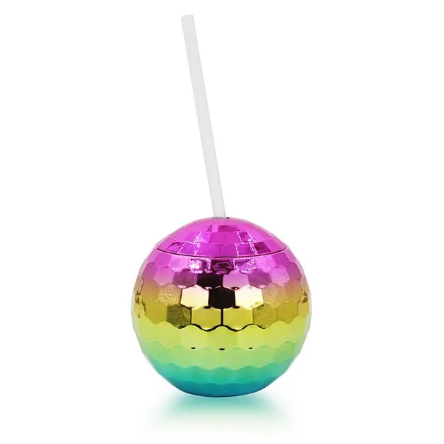 Hot New Reusable Wholesale Electroplate 600ml Disco Ball Plastic Drinking Cup with Straw