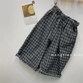 Fall 2024 new boy's cloth with plaid straight loose casual pants