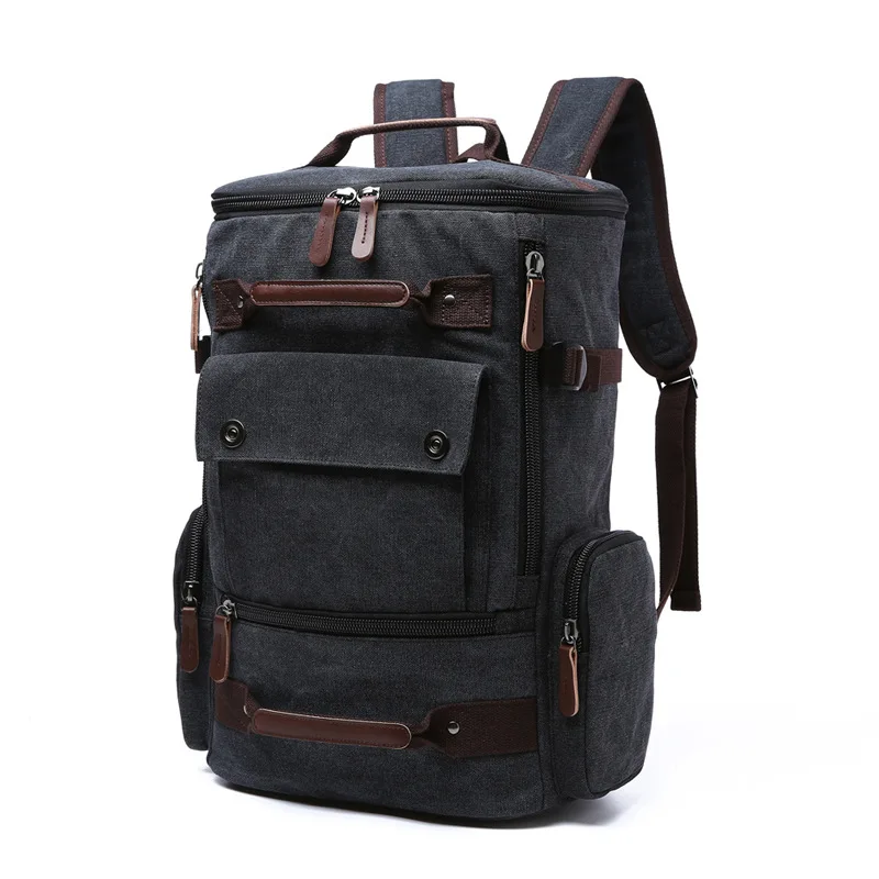 large capacity vintage canvas travel rucksack school black backpack