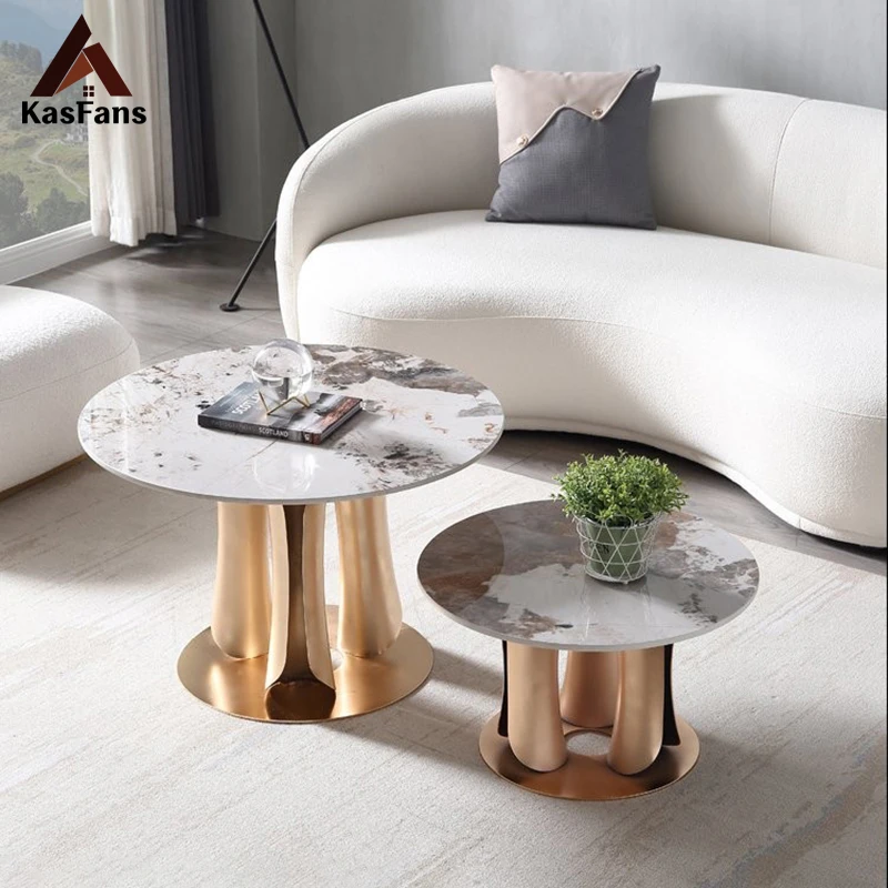 Light Luxury Marble Coffee Tables Reception Room Round Tea Tables High