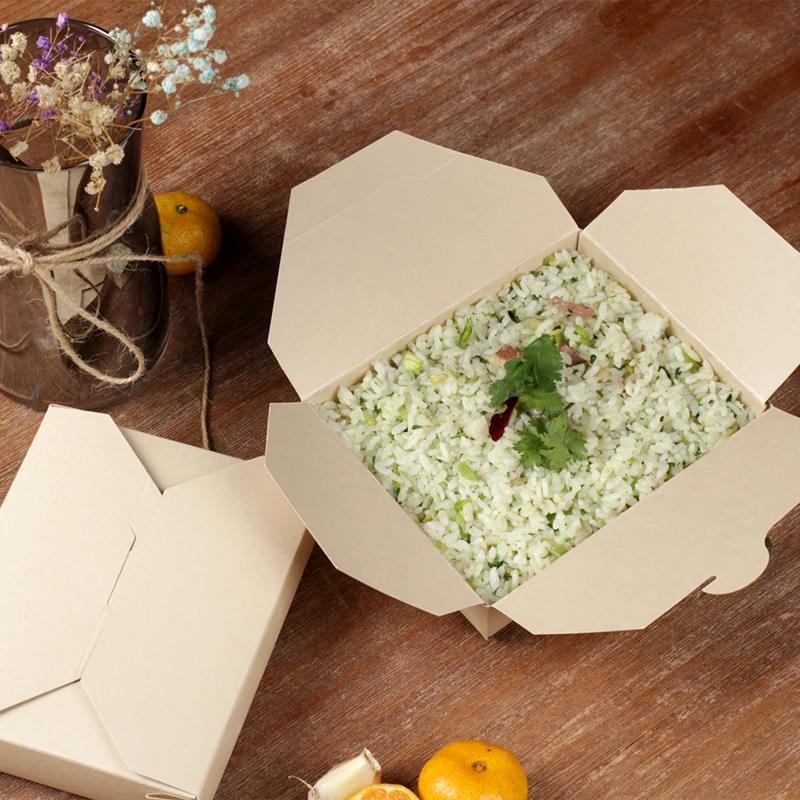 Custom Logo Eco-Friendly Sustainable Fast Food Packaging Container Disposable Takeout Kraft Paper Lunch Salad Bio Box factory