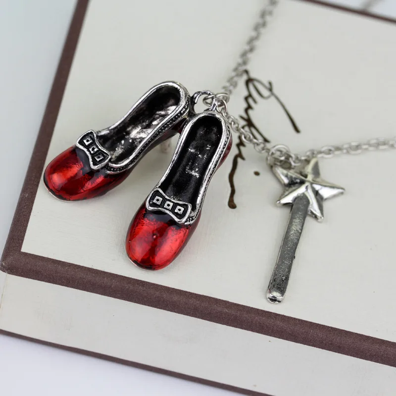 Wizard of Oz Ruby Slippers and Wand Pendant Necklace Wholesale