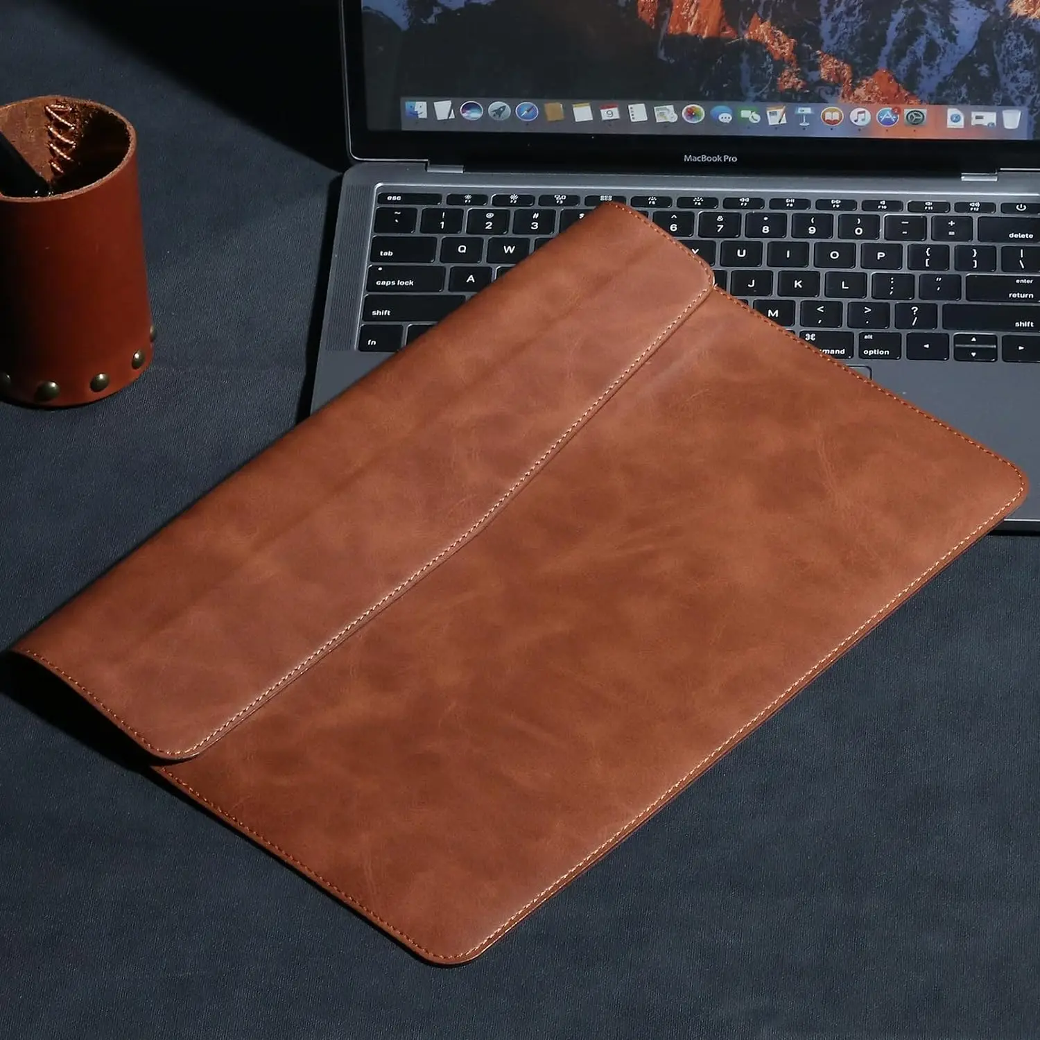 product leather laptop sleeve for macbook pro 14 inch m3 m2 slim durable waterproof protective bag genuine leather cases bags-32