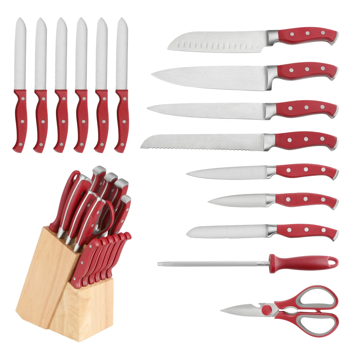 16pcs Stainless Steel Knife For Kitchen Abs Handle Wooden Block Kitchen