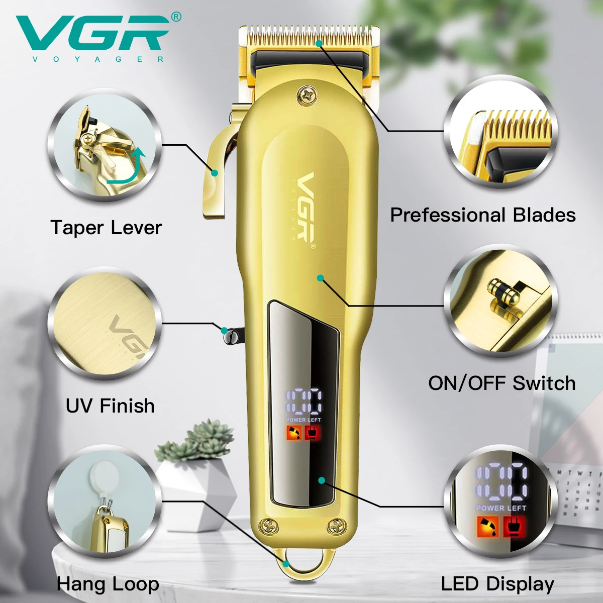 VGR V-278 Barber Clippers Hair Cut Machine Electric Trimmer Rechargeable Professional Cordless Hair Clipper for Men