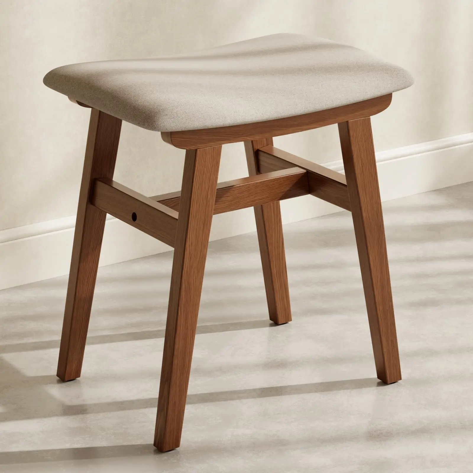 Solid Wood Vanity Stool with Saddle Cushion 300lbs Heavy Duty Ergonomic Padded Makeup Stool for Bedroom Dressing Table