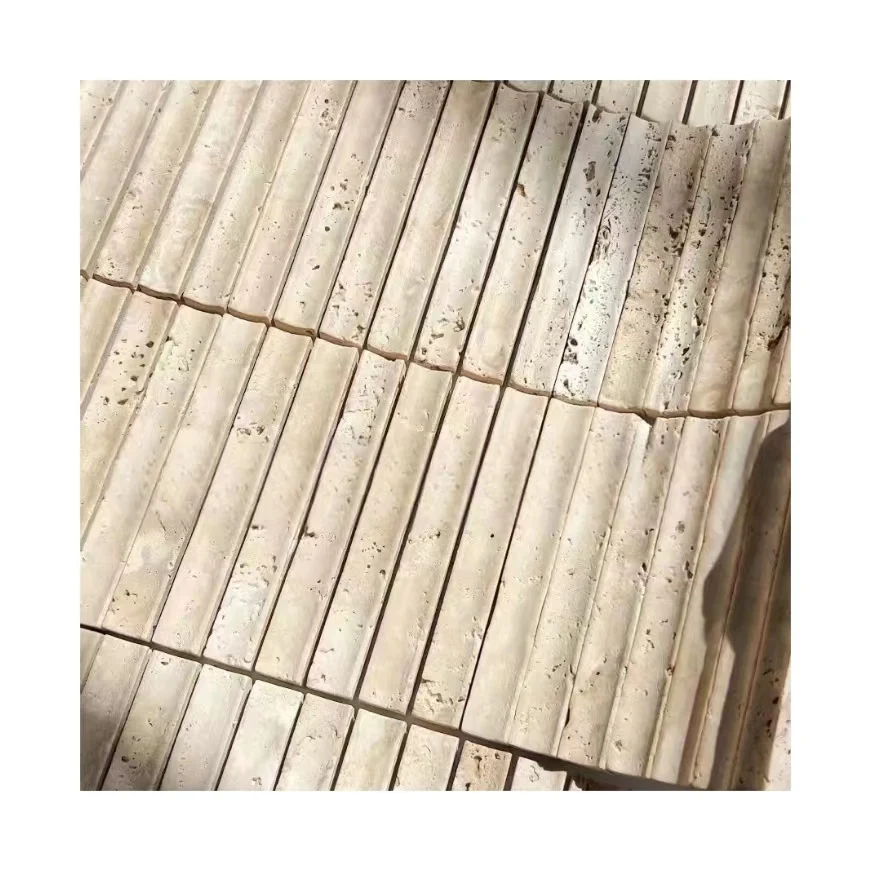 Natural Fluted Stone Finger Strip Matte 3d Curve Concave Travertine Stone Mosaic Back Net Wall Tile for  Kitchen Bathroom Bar