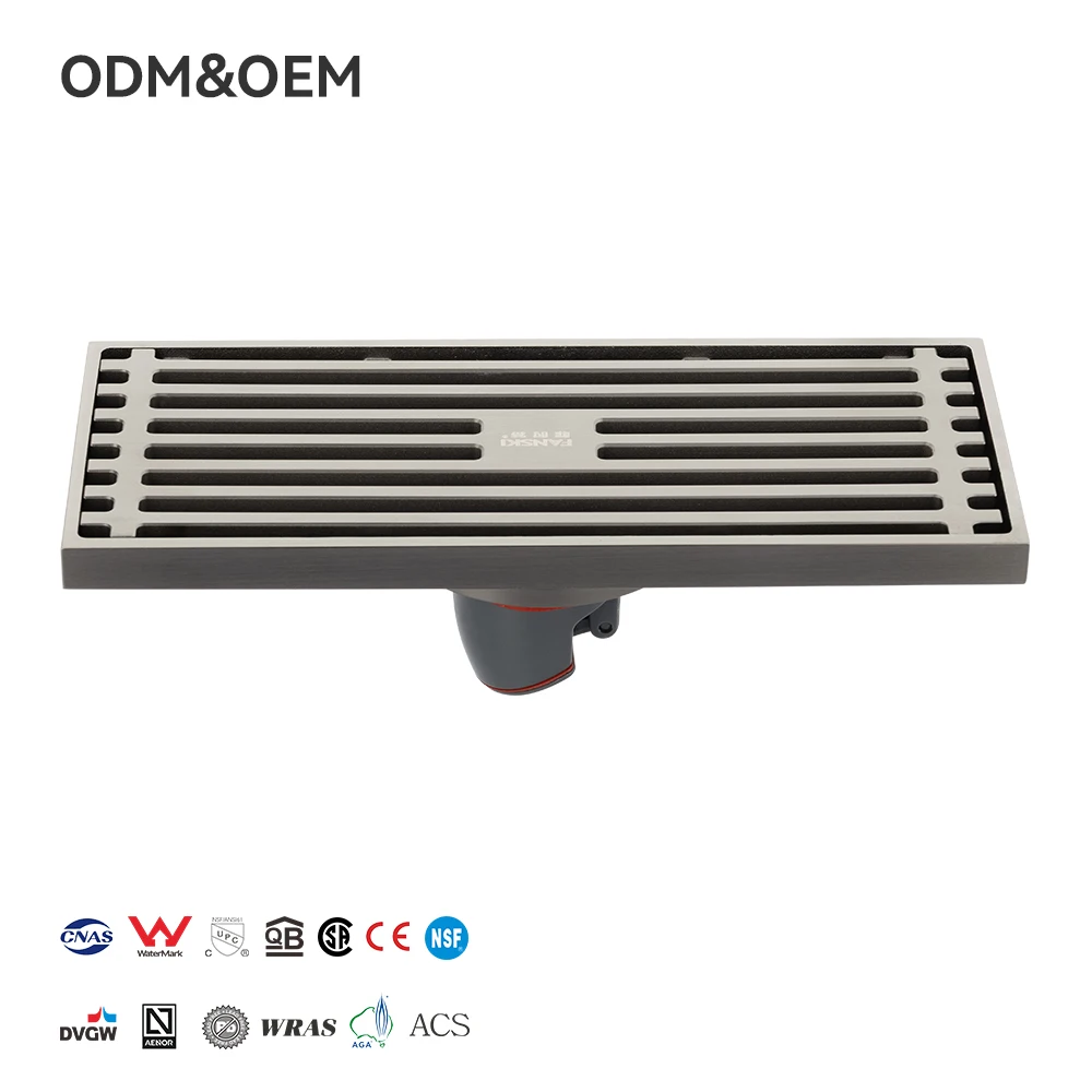 FANSKI Modern Design Brass Main Body T Straight Discharge Invisible Bathroom Shower Room Floor Drain Rectangle Factory Price
