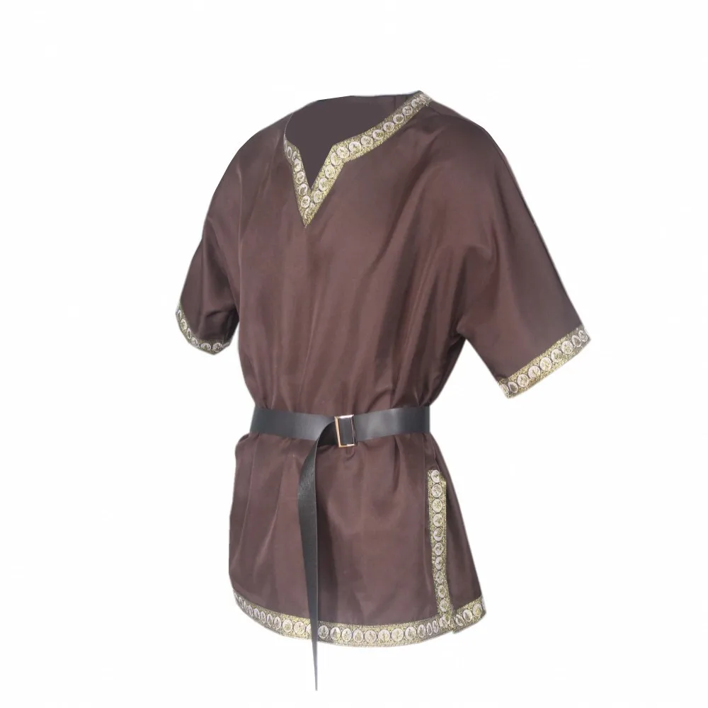 Uomini adulti cavaliere medievale guerriero Costume tunica verde abbigliamento normanno Chevalier treccia vichingo pirata sassone LARP Top Shirt per uomo  200000532