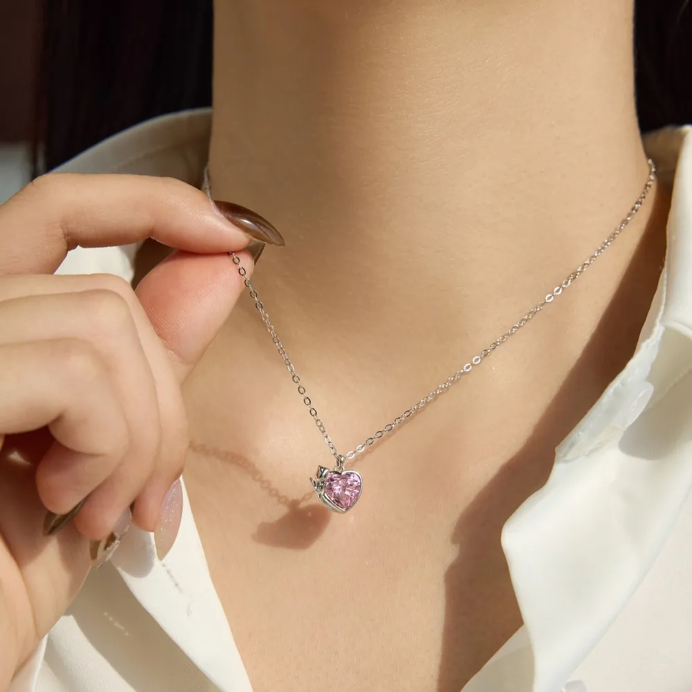 KAKODIY Fashion Design Rhodium Plated Rose Gold 925 Sterling Silver Chain 5A Zirconia Tulip Love Pendant Necklace Women detail 4
