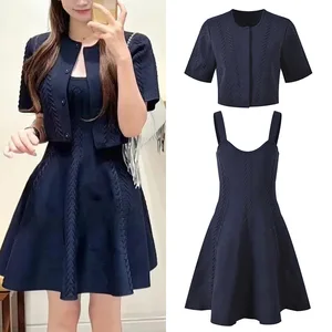 Bettergirl 2026 new Ramadan French style design knitted camisole dress cardigan set