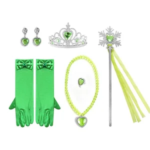 TV&Movie Elsa Anna Belle Rapunzel Princess Costume Accessory Set Tiara Wand Necklace Earrings Plastic Children's Birthday Party