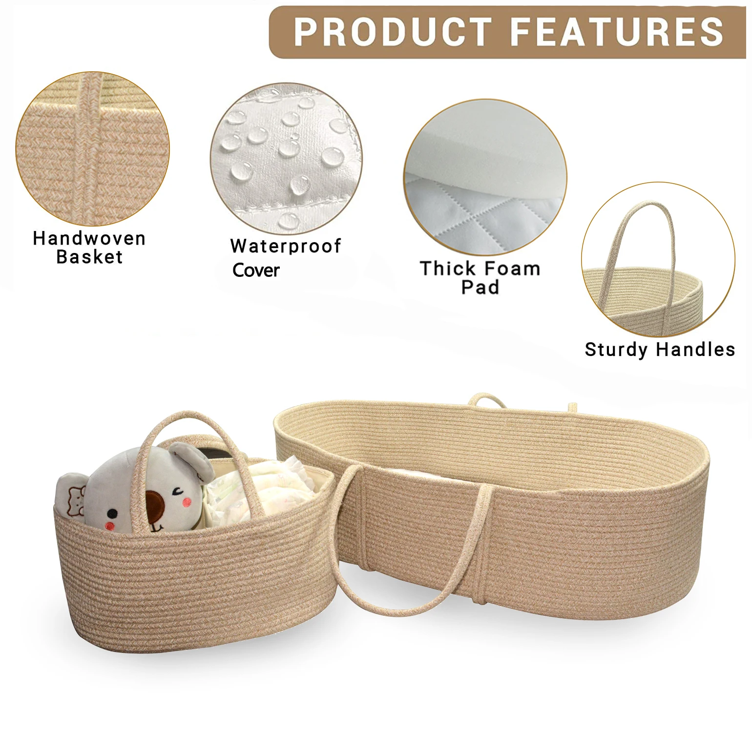 Trendy Baby Changing Basket Unisex Baby Moses Basket Set