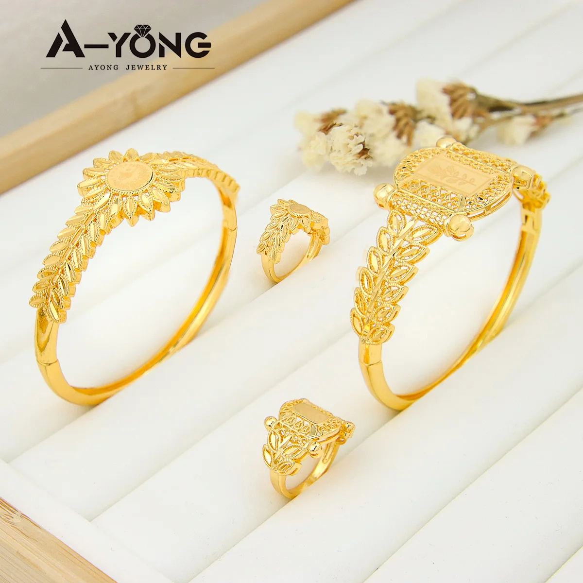High Quality Coin Rings Bracelet Charms Flower Dubai Gold Jewelry