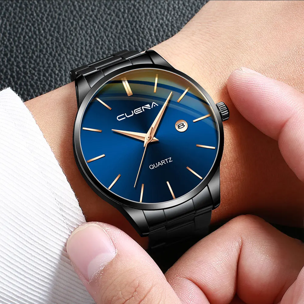 CUENA-Reloj de pulsera de cuarzo para hombre, cronógrafo informal de acero,  resistente al agua, Jam Tangan, 891