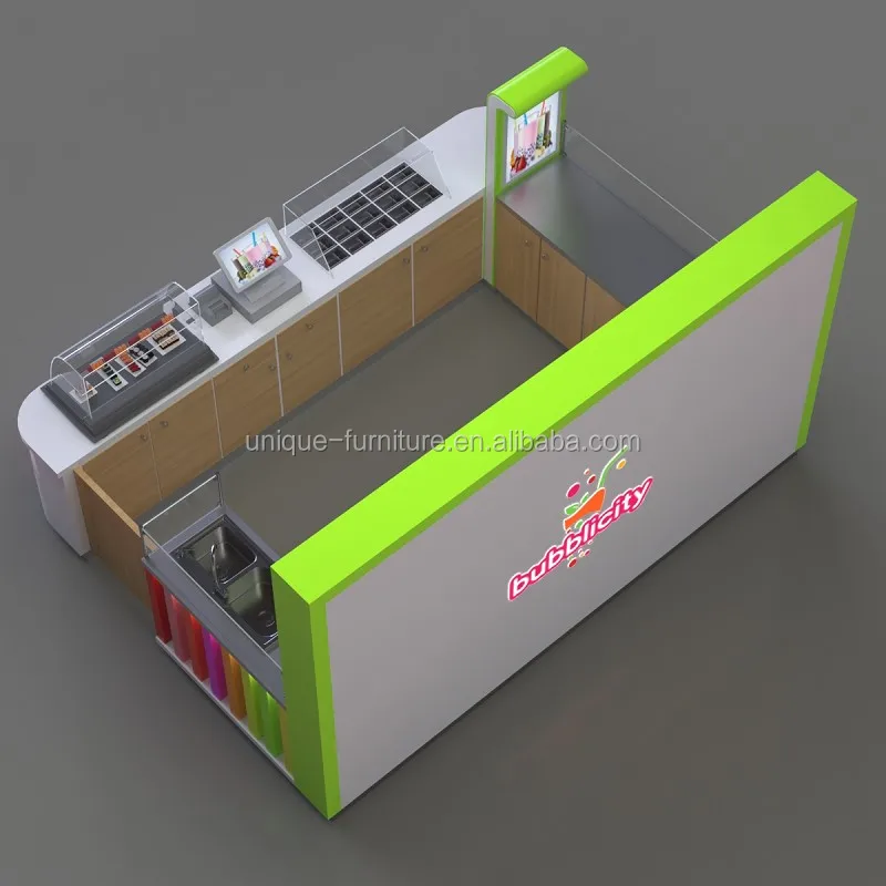 Popular Design Drawing Bubble Tea Kiosk Booth Milk Tea Stand Beverage Cabinet Fresh Juice Stall for Sale