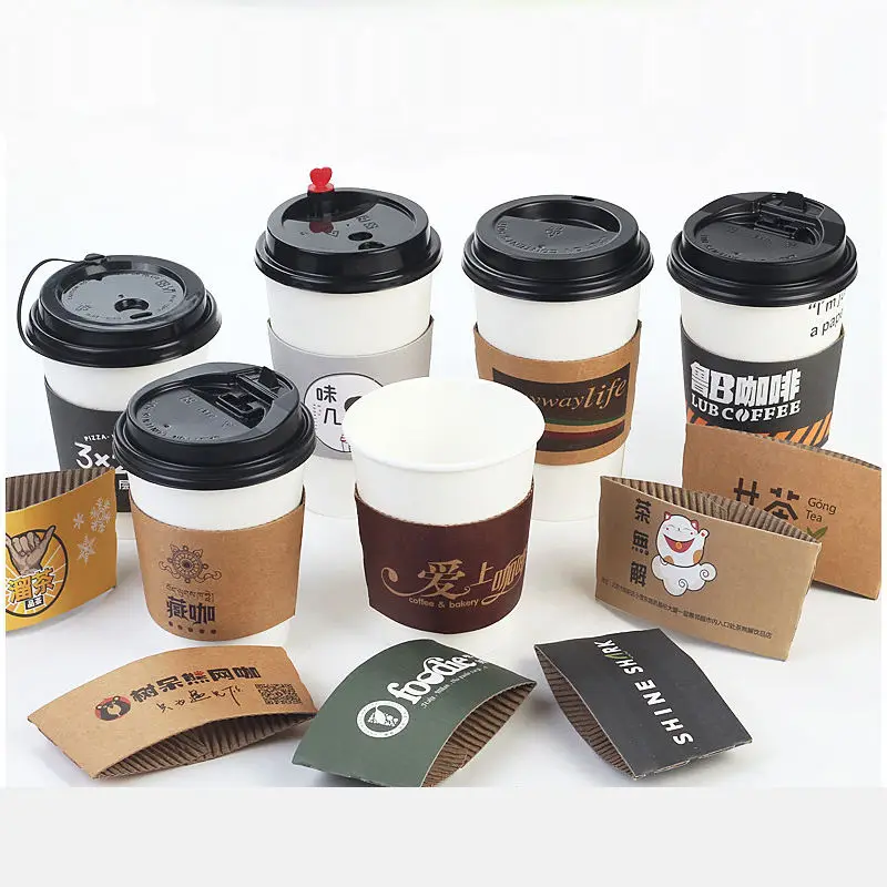 Wholesale Price Custom Hot Cold Drinks Paper Cup Sleeve Holder Corrugated Kraft Paper Sleeve 2Mm For Coffee Beverage Plastic Cup manufacture