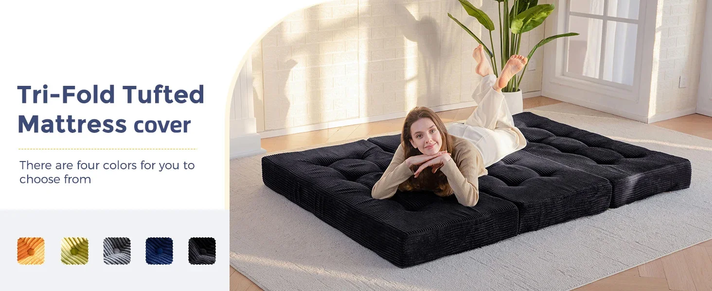 tufted craft comfortable skin friendly tri fold foldable floor mattress cover with zipper-1