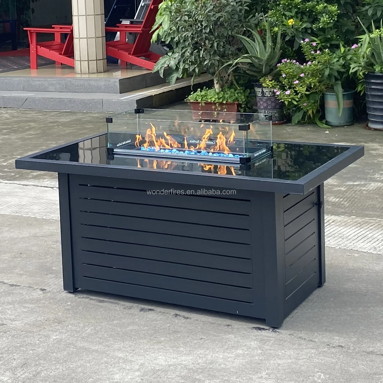 44 Inch 4000 Btu Aluminum Hot Sale Rectangle Tempered Glass Top Fire