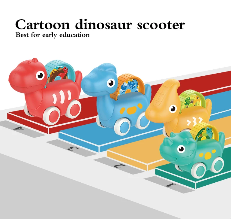 Educational plastic inertia mini cute cartoon baby car toys friction dinosaur car toy with storage bag