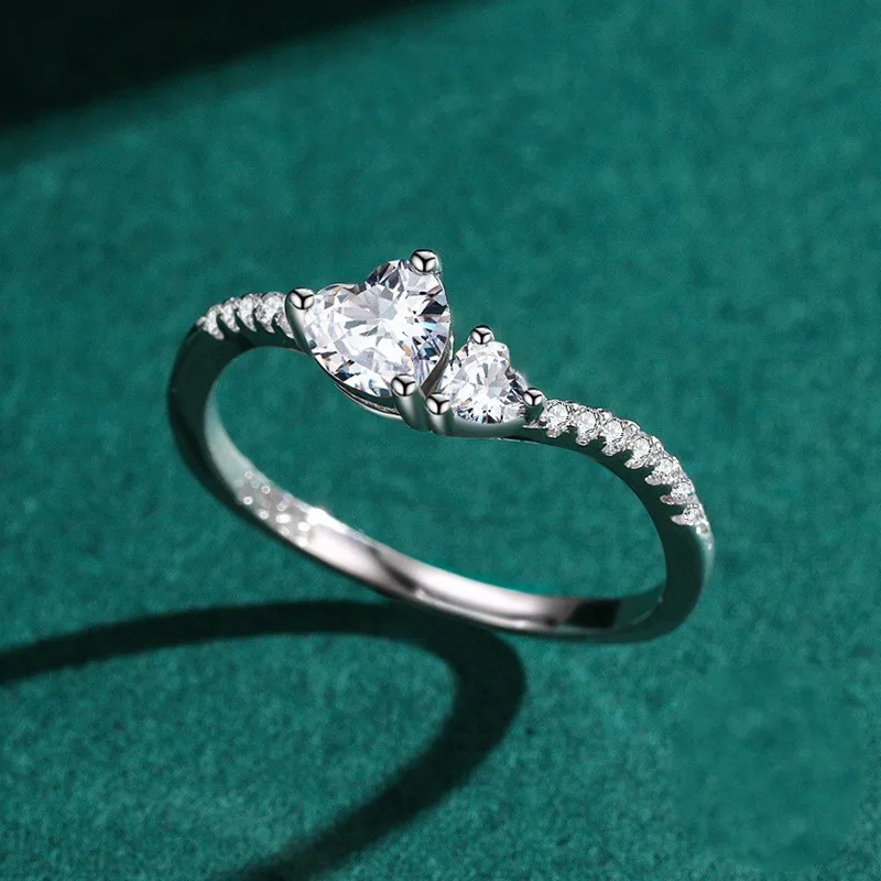 Elegant Diamond S925 Silver Zircons Heart-Shaped Ring for Women Valentine's  Day