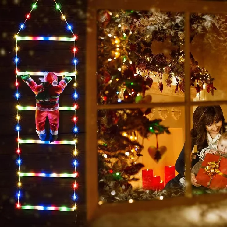 2024新款圣诞装饰品发光二极管云梯灯攀登圣诞老人户外万圣节感恩节圣诞树灯