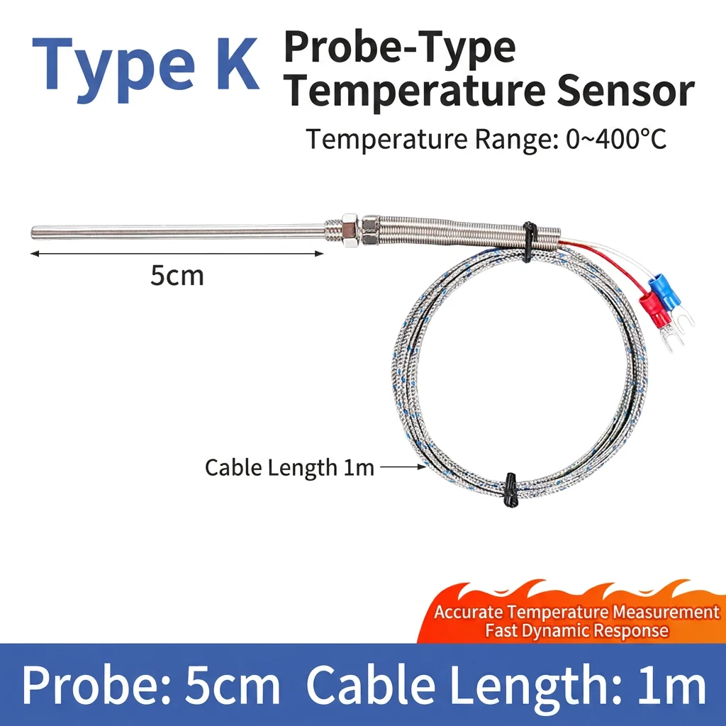 Thermocouple Probe 50/100/150/200mm Length Customizable  Anti-interference Braided Wire for Extruder Oven Plastic Machinery