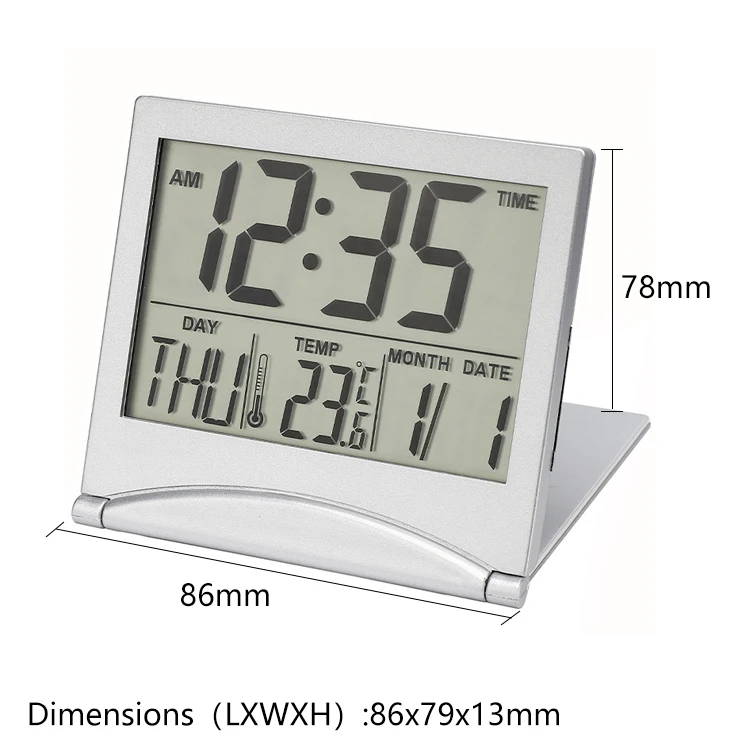 Hot Sale Folding Portable Desk Digital LCD Alarm Clock With Calendar Temperature LED Foldable Slim Clock for Travel