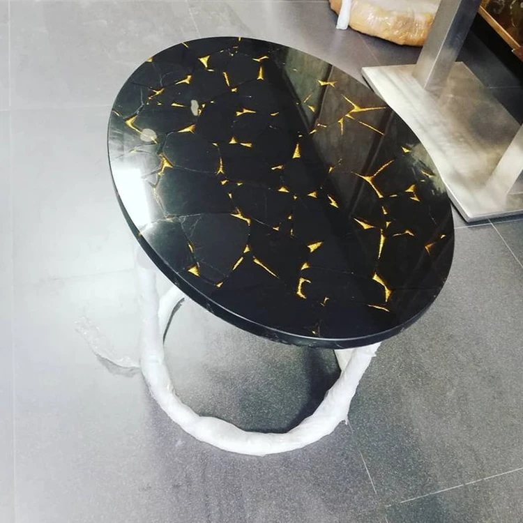 product ydstone high quality natural marble athens black gold plate polished marble dining table-5