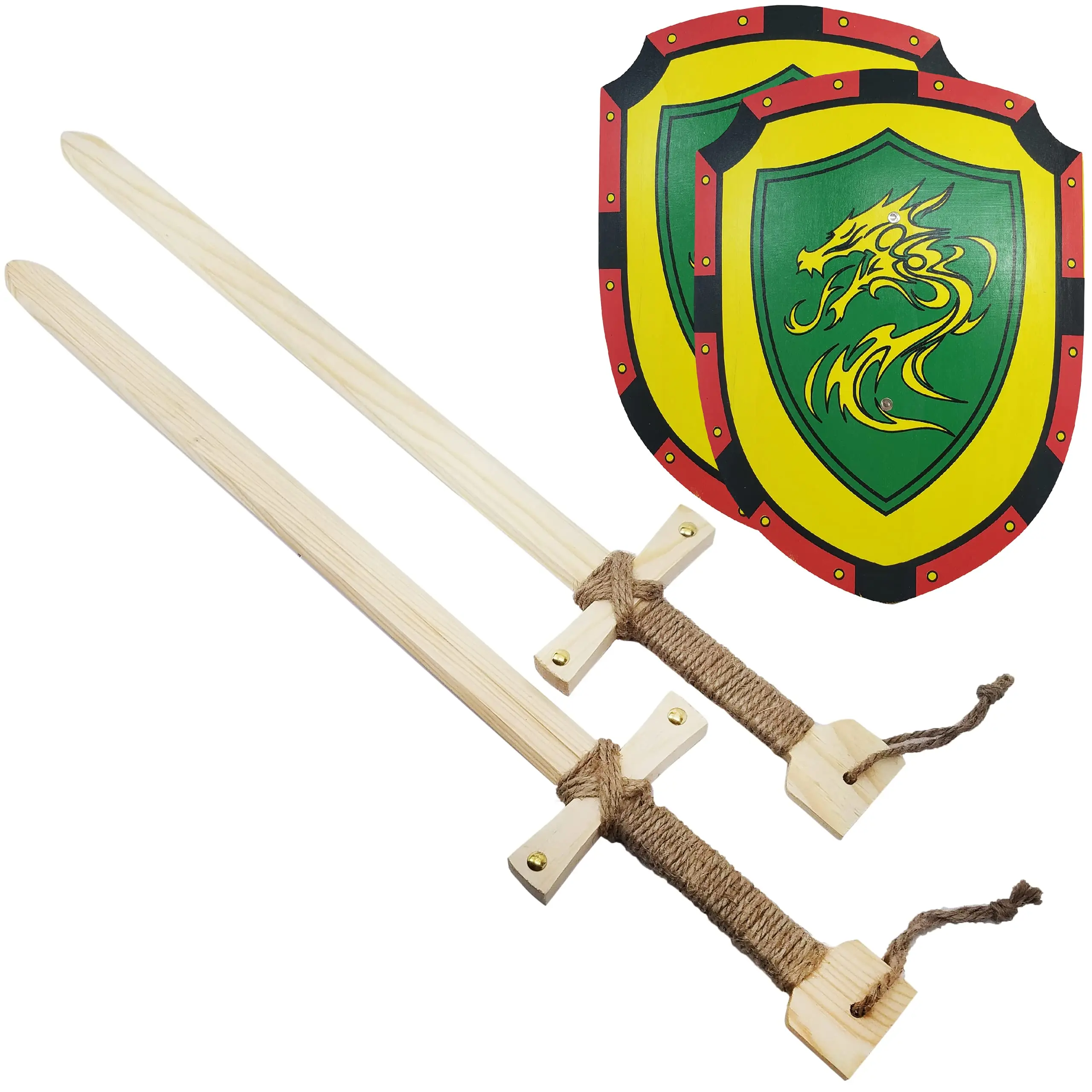 Wooden Toy Sword 2 Shield and 2 Combo Kid Toy