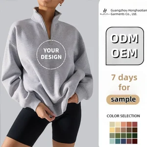 ODM Customized Cotton Hot Sale Fleece Stand Collar Winter Half/Quarter Zip Oversized Long Sleeve Women's Hoodie