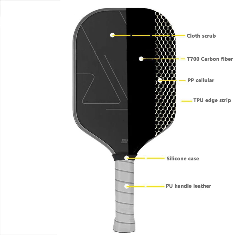 Rough Surface T700 Pickleball Racket Grey Handle 16mm Thick Pp ...